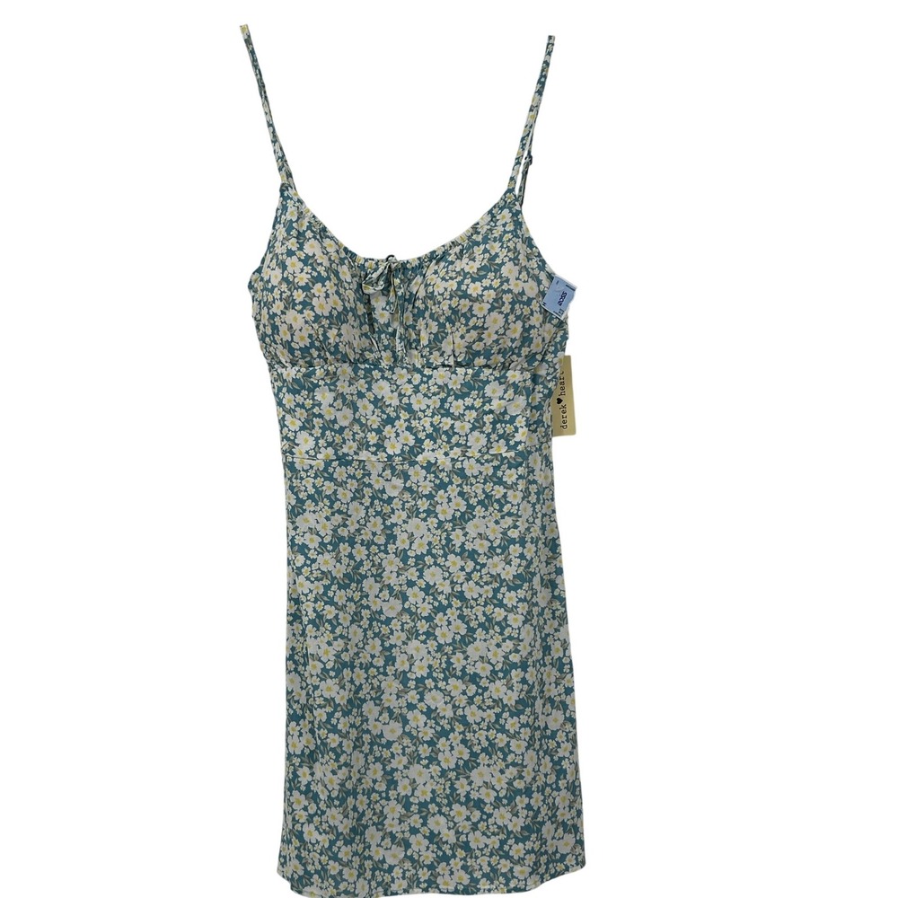Derek Heart Womens Large Floral Mini Dress Blue Daisy Smocked Back NWT‎ Sundress